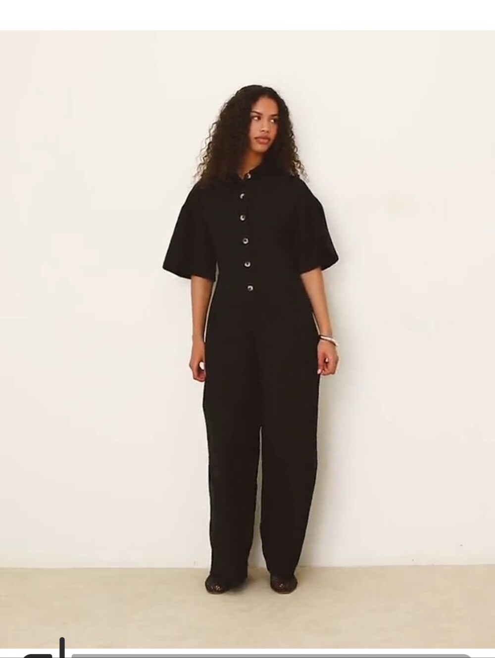 Brand New Black Button-Front Wide Sleeve Jumpsuit